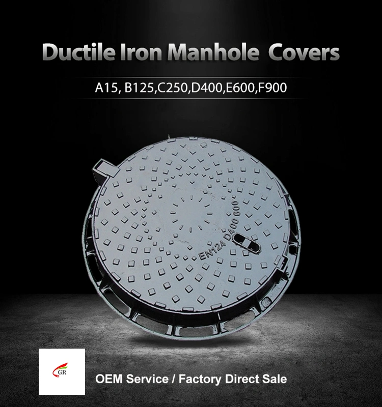 OEM B125 C250 En124 Class D400 E600 F900 Round and Square Epoxy Coating Ductile Cast Iron Manhole Cover with Frame